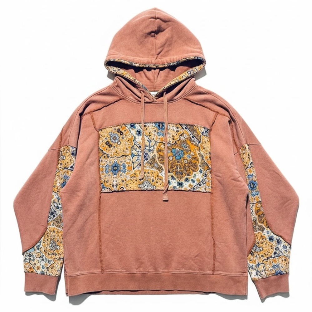 Easel Washed Patchwork Hoodie Boho Pullover Size … - image 1